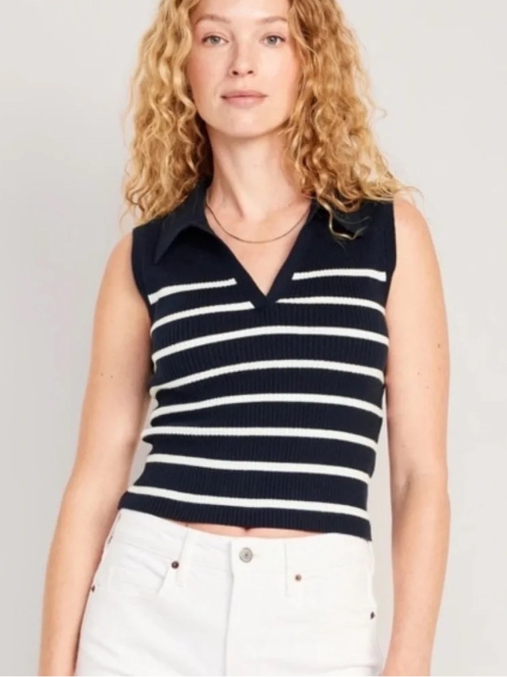NWOT Old Navy, Navy Stripe Sleeveless Polo Sweater Tank Size Small